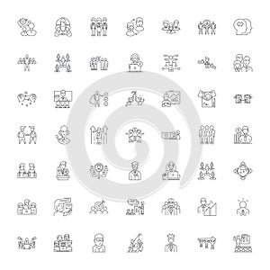 Conference linear icons, signs, symbols vector line illustration set