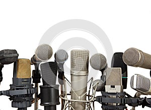 Conference meeting microphones on white background