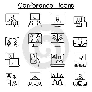 Conference ,meeting, seminar icon set in thin line style