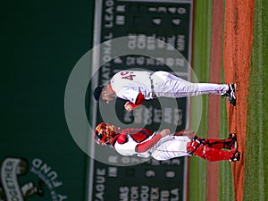 Conference on the mound.