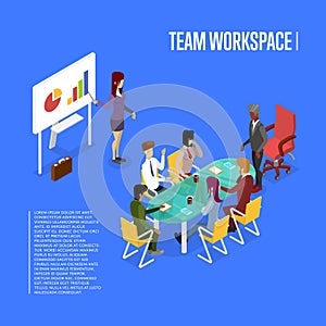 Conference office workspace isometric 3D poster