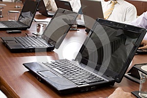 Conference room with laptops photo