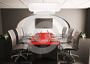 Conference room with lcd and laptops 3d