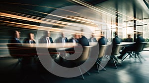 Conference room with people motion blur view long exposure
