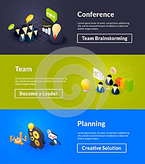 Conference team and planning banners of isometric color design