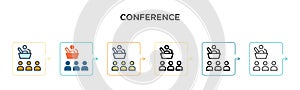 Conference vector icon in 6 different modern styles. Black, two colored conference icons designed in filled, outline, line and