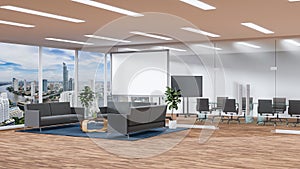 Conference and waiting room on wooden floor 3D rendering