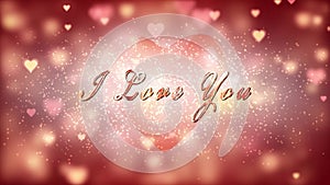 Confession in love. Glamorous Valentine`s card. Romantic background with shiny hearts. The big red heart is spinning. 3D animation