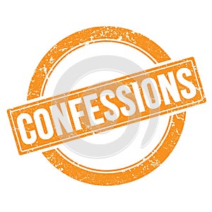 CONFESSIONS text on orange grungy round stamp photo