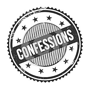 CONFESSIONS text written on black grungy round stamp photo
