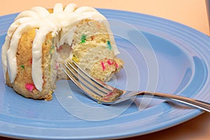 Confetti Bunt Cake on blue plate