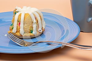 Confetti Bunt Cake on blue plate