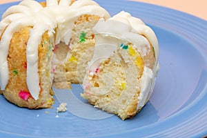 Confetti Bunt Cake on blue plate