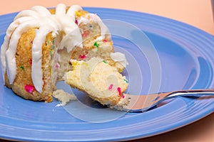 Confetti Bunt Cake on blue plate