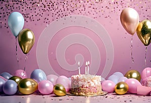 confetti color para globos en dorado tonos Fondo pastel rosa espacio texto cumplea?os globe party birthday background banner photo