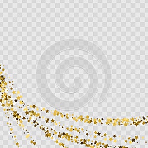 Confetti cover from gold stars. Swirl path like corner vignette.