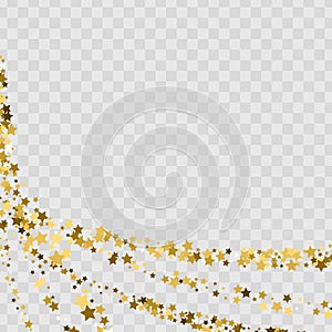 Confetti cover from gold stars. Swirl path like corner vignette.