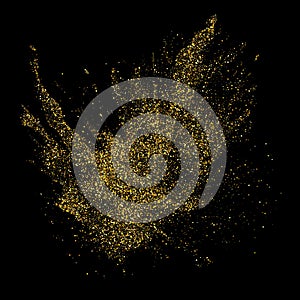 Confetti explosion, gold dust particles. Sparkling shiny texture effect, design elements.
