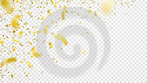 Confetti falling motion background. Shiny gold flying tinsel for party