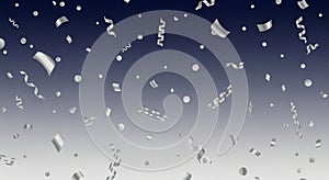 Confetti Falling Silver Streamers on Dark Background