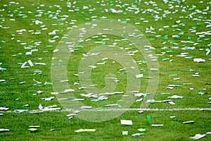 Confetti on football pitch