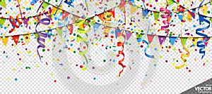 confetti, garlands and streamers party background