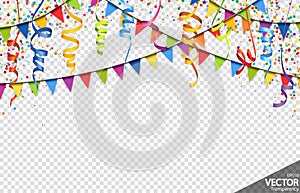 confetti, garlands and streamers party background