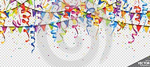 confetti, garlands and streamers party background