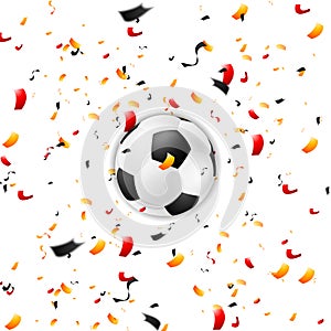 Confetti in German colors and soccer ball, sport football background