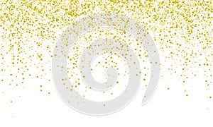 Confetti golden vector background. Falling carnival or holiday gold confetti glitter on white background