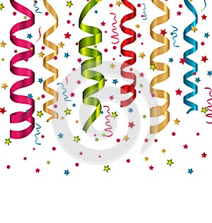 Confetti holiday background with set colorful paper serpentine