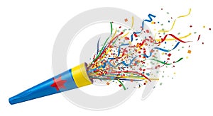 Confetti Popper Exploding with Colorful Streamers and Squares