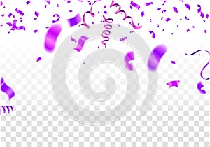 confetti and purple ribbons. Vector illustration. concept Celebration background on transparent background. illustration of celeb photo