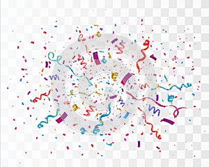 Confetti on transparent background. Festive vector illustration