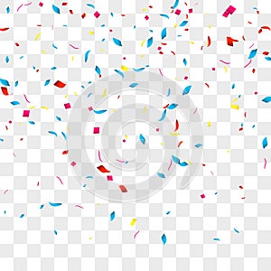 Confetti vector background over transparent grid for holidays, party, events, vector illustartion