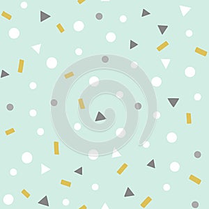 Confetti vector pattern. Party seamless background with abstract geometric shapes, triangles, dots, sprinkles. Trendy
