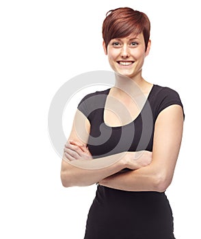 Confidence is a beautiful feature in a woman. Studio shot of an attractive young woman isolated on white.