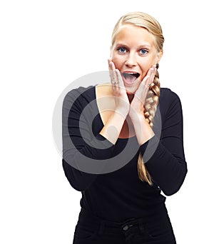 Confidence is a beautiful feature in a woman. Studio shot of an attractive young woman looking surprised isolated on