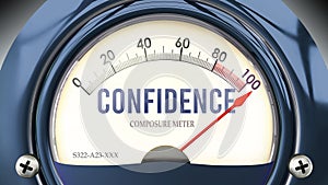 Confidence and Composure Meter that is hitting a full scale, showing a very high level of confidence ,3d illustration