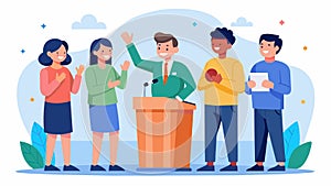 With confidence and determination the team presents a mock debate to their fellow classmates garnering applause and