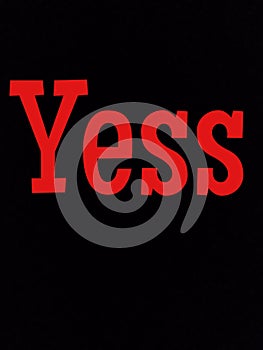 Confidence expressional word "Yess", red colored photo