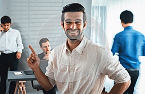 Confidence and happy smiling businessman portrait. Prudent