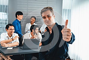 Confidence and happy smiling businessman portrait. Prudent