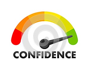 Confidence Level Meter, measuring scale. Confidence speedometer indicator. Vector stock illustration