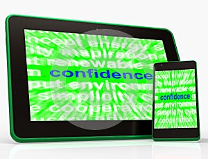 Confidence Tablet Shows Self-Assurance Composure And Belief photo