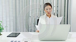 Confidence woman concept, Businesswoman read financial data to analyzing for strategy of business