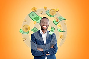 Confident African businessman with dollars