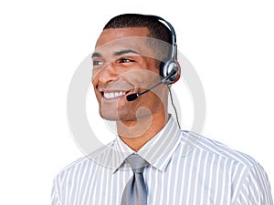 Confident Afro-american customer service agent