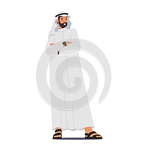 Confident Arab Muslim Businessman Character Stands Tall, Exuding Self-assuredness, Dressed In Traditional Attire