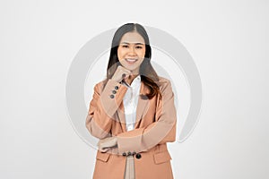 Confident Asian businesswoman standing with white isolated background